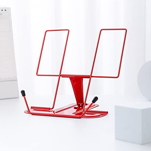 Leseständer mit Metallbügel, Multifunktions Verstellbar Buchstützen Buchständer für Arbeitszimmer, Buch Magazin Menü Ipad, Kochbuch, Noten, Büro, Schule, These, Studentenpreise(Rot)