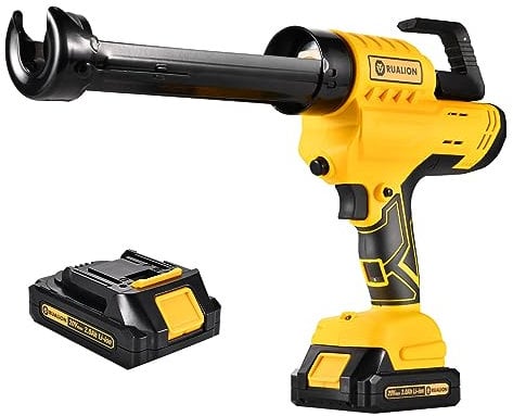 RUALION Cordless Caulking Gun: Max 6500N Force 10oz/300ml Electric Caulk Gun with 2 * 2.0Ah Li-Battery & Anti-Drip Design (80, Watts)