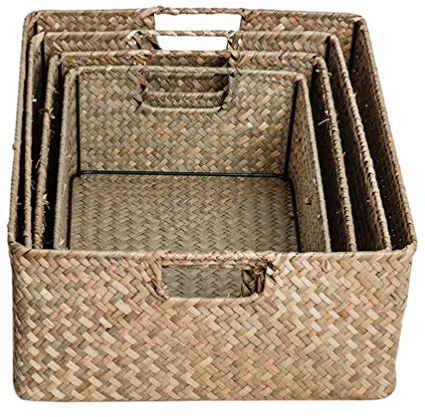 Operitacx 4piezas Cestas De Almacenamiento Rectangulares Retro Tejidas Mano Algas Marinas Organizador Para Ropa y Otros Objetos Color Amarillo s Xl Para Almacenaje De Dormitorio