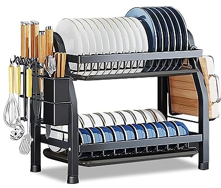 Nestling 2 Tier Dish Drainer Rack, Kitchen Dish Rack ,Stainless Steel Cutlery Drainer With Drain Plate And Dish Rack, For Kitchen Countertops, S (9704-1)