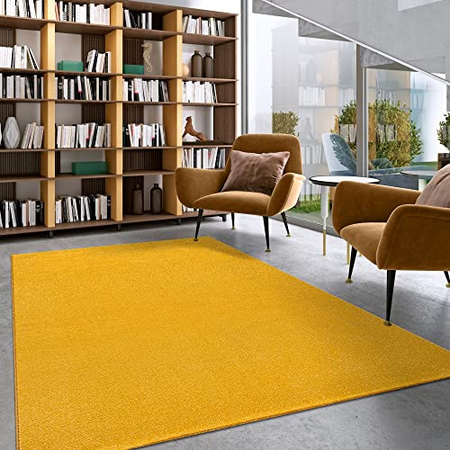 Impression Kurzflor-Wohnzimmerteppich - Schlichte Moderne Teppiche für Schlafzimmer, Büro, Flur, Küche, Kinderzimmer - Gelb, 120 x 170 cm