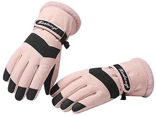 Guanti da Sci Donna Caldi Touch Screen Guanti Sci Invernali Impermeabili Antiscivolo Guanti da Neve Donna Termici Caldi Pile Sport Alpinismo Snowboard Quitazione Antivento Bici Moto(grigio rosa)