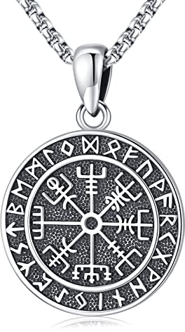 Eusense Wikingerschmuck für Männer Vegvisir Halskette 925 Sterling Silber Wikinger Kompass Anhänger Nordische Mythologie Amulett Wikinger Geschenk für Frauen