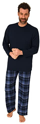 Normann Herren Schlafanzug lang, Pyjama mit Karierter Flanell-Hose