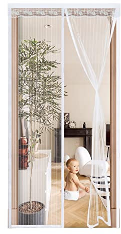 Moustiquaire Porte Fenetre Aimantée 110x190cm,Blanc Rideau Anti Mouche Magnetique Anti Insectes,Fermeture Automatique,Anti-Moustiquaire pour Couloirs, Portes, Patio,Sans Perçage