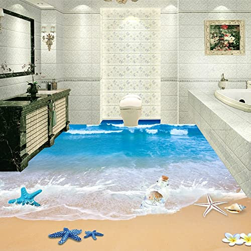 Self-Adhesive Floor Wallpaper Custom 3D Floor Murals Wallpaper Beach Bathroom Waterproof Floor Sticker PVC Self-Adhesive Mural 3D Home Decor,350 * 245Cm