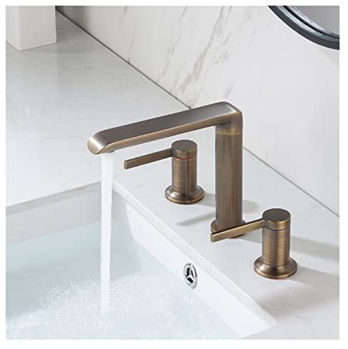 Waschbeckenarmatur Badezimmer weit verbreitet Drei Löcher 8 Zoll Messing Wassermischer Bürste Gold Schwarz Waschbecken Wasserhahn Mischbatterie Kran (Farbe: Bronze)