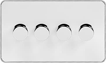 Soho Fusion White & Polished Chrome with Chrome Edge 4 Gang 2 Way Trailing Dimmer Screwless 100W LED (250w Halogen/Incandescent)