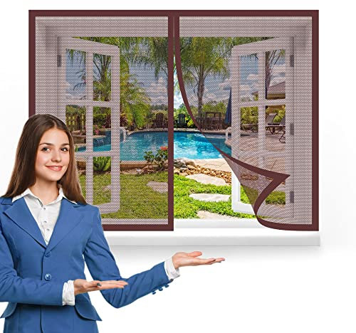 Moustiquaire de Porte Aimantée 120 x 120 cm, Moustiquaire Porte sans Percer pour Couloirs, Fermeture Automatique et Détachables Pour Fenêtre Portes Patio, ‎Marron