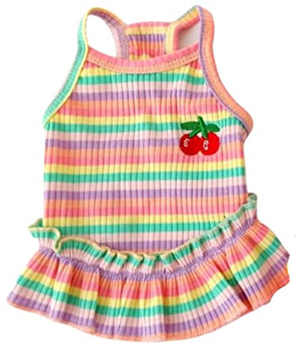 XINGNIAO Hunde Regenbogenstreifen-Kleid Sommerkleid Katzenkleid Outfits Weiche atmungsaktive Hundebekleidung aus Baumwolle für S, M, L, XL, XXL Hündinnen. Leichte Welpenkleider.