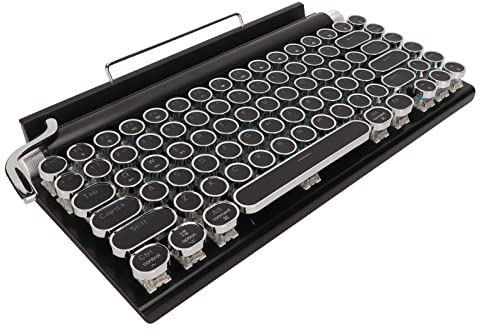 Retro Schreibmaschinentastatur, Blauer Mechanischer Schalter, 83 Tasten, Quadratisch, Runde Tastenkappen, 3 Modi, 7 Farben, RGB, Wasserdicht, mit Leder Umwickelte Mechanische Tastaturen(Schwarz)