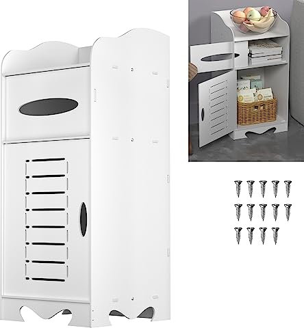ANSIMIDA Bathroom Storage Cabinet Floor Standing Waterproof Organizer Rack Book Shelf White Bathroom Furniture for Living Room Bedroom, Kitchen Hallway Cupboard Home Store, 60X26X26cm