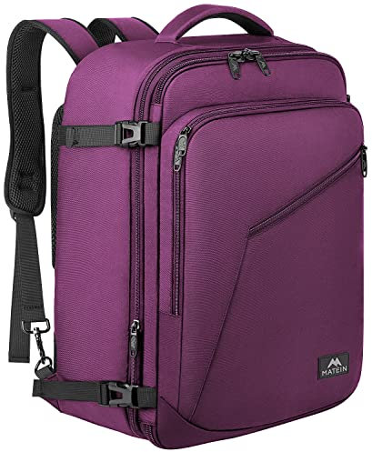 MATEIN Zaino Viaggio 55x35x25 Espandibile Zaino da Viaggio Aereo Bagaglio a Mano Borsa da Cabina Piccolo 50L, Zaini Casual per Donna Uomo Multitasche Travel Bag per Campeggio Università Ufficio, Viola