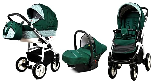 BabyLux® Bambimo Kinderwagen Set 3 in 1 - Alu Way - incl. Babywanne, Buggy Sportsitz, Auto-Babyschale - Autositz - Kinderwagenset - Kombikinderwagen mit Wickeltasche, Regenschutz usw.