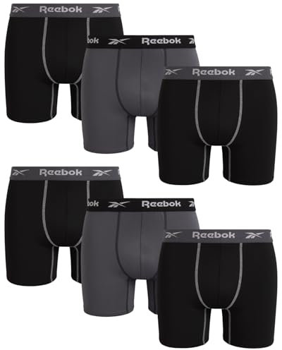Reebok Herren Unterwäsche - Sustainable Performance Boxer Briefs (6er Pack), Schwarz/geschwärzte Perle/Schwarz, Medium
