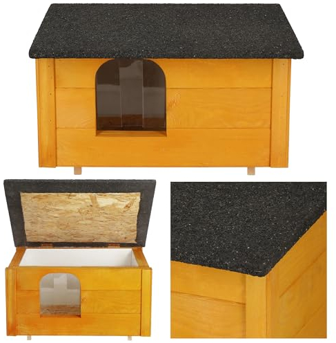 SPRINGOS Katzenhaus aus Holz 39 x 54 x 30 cm Outdoor Katzenhütte DIY Winterfest isoliert Holz-Katzenhäuschen für Draußen Haus für Katze mit flachem Dach