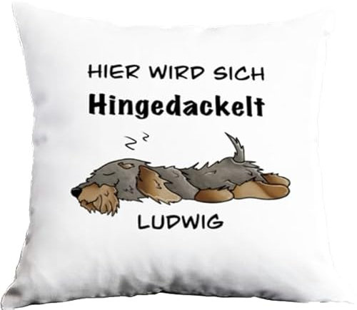 Kissenhülle (OHNE FÜLLUNG) Dackel personalisiert//Rauhaardackel Kissenhülle 40cm x 40 cm