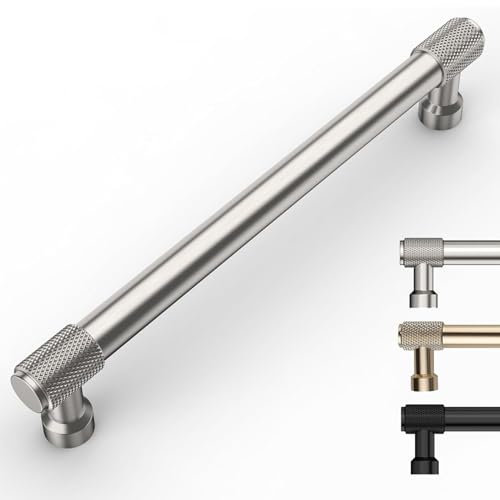 9BUILD 10 Stück Schrankgriffe Gebürsteter Nickel Lochabstand 160mm Griffe für Küchenschränke Gerändelte Möbelgriffe Küchengriffe griffe möbel Küchenschrank Schranktürgriffe EU0046