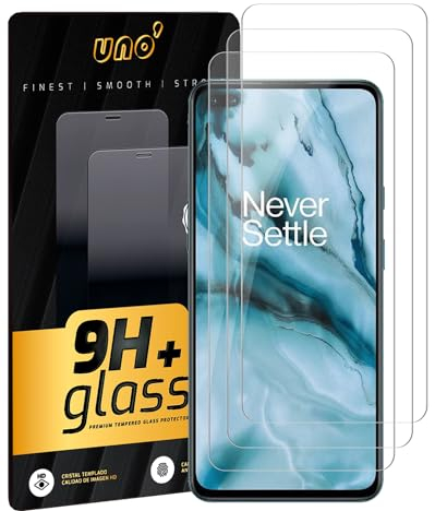 UNO' -3 Stück kompatible Displayschutzfolie: One Plus NORD 5G / Nord CE 2 5G / Nord 2 5G / Nord 2T 5G (6,43 Zoll), Hartglas 9H, robust, blasenfrei, Anti-Fingerabdruck und kratzfest.