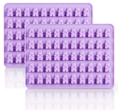 KOBOKO Gummibärchen Form Silikon,Silikonform Gummibärchen mit 50 Kavitäten,Gummibärchen Backmatte Antihaft,Gummibärchen Silikonformen für die Herstellung von Süßigkeiten,Gelee & Schokolade-Lila,2er