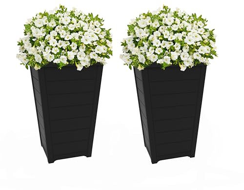 Keter Grands Pots de Fleurs Coniques Aspect Bois pour Pots de Fleurs, résine, Graphite