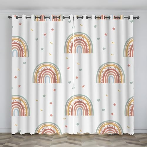 Boceoey Vorhänge Regenbogen, Verdunkelungsvorhang Boho Kunst mit Ösen, Vorhang Blickdicht Thermovorhang für Schlafzimmer Wohnzimmer Kinderzimmer, Ombre Gardinen Deko 2er Set 220 x 140 cm (HxB) T-73