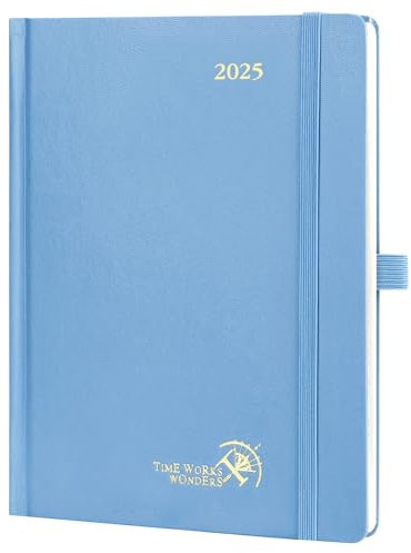 POPRUN Kalender 2025 Buchkalender Hardcover, ca. A5 (22 x 16,5 cm), 12-Monate-Terminplaner (Jan.2025-Dez.2025), Wochenplaner 2025 mit 100 GSM Zertifiziertem Papier - Dunstblau