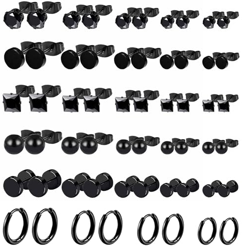 29 Paires Boucles d'Oreilles Noir Acier Inoxydable Boucles d'Oreilles pour Hommes Femmes Tragus Oreille Piercing Boucle D'oreille Créole Cartilage Hélix Zircone Rondes Boucles D'oreilles