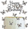 Sliver Black Happy Birthday Cake Toppers, Sliver Black Butterfly Cake Toppers for Cake, Glitter Butterfly Cake Decorations, Butterfly Theme Cake Cupcake Toppers for Girls Women Birthday Decorations