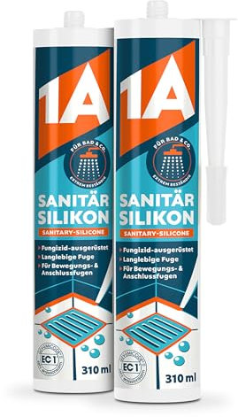1A Sanitär Silikon für Bewegungs-, Dehnungs- und Anschlussfugen, weiß, 2x 310 ml