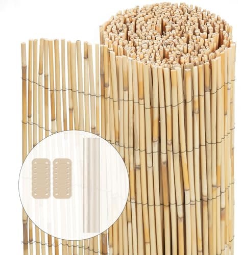 VOUNOT Schilfrohrmatte Verstärkt 100x600 cm, Schilfmatten Sichtschutz, Windschutz & Sonnenschutz, Schilfmatte für Garten, Balkon, Terrasse, Balkonsichtschutz, Gartensichtschutz