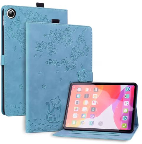 Vaitasy Funda para Samsung Galaxy Tab A9+ 2023 SM-X210/X215/X216, Flor del Ciruelo Cuero PU con Magnética Función Soporte Carcasa para Galaxy Tab A9+ 11 2023 - Gato Azul