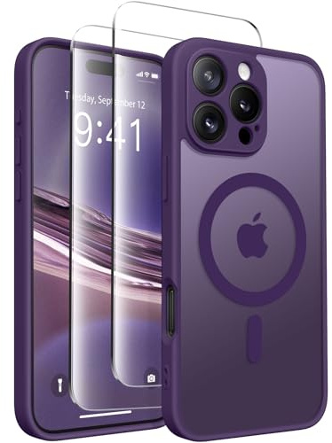 CAPRARO Magnetic Compatible with iPhone 16 Pro Case, Upgraded [Full Camera Protection] [Compatible with MagSafe] Protective Translucent Matte Women Girl Phone Case Cover, Deep Purple