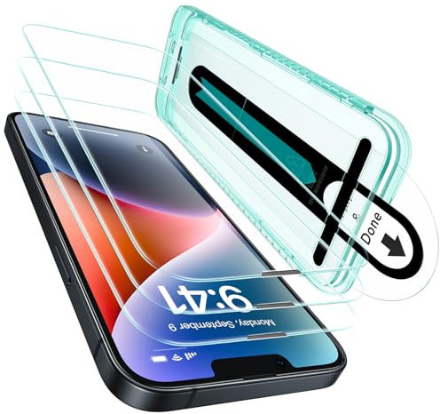 ESR 3 Pack for iPhone 16e/ iPhone 14/ iPhone 13 Pro/iPhone 13 Screen Protector, [9H Hardness] [Military Grade Shatterproof] Full Coverage Film with Flawless Fit Tray, HD Clear, Scratch Resistant