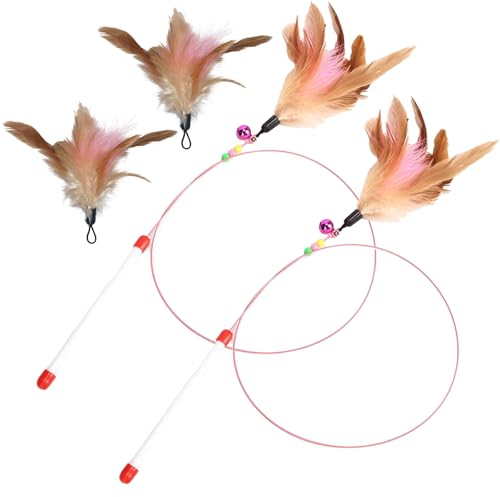 2Stück Interaktives Katzenspielzeug Spielzeug mit Federn,Katzenfeder Spielzeug,Katzenangel Ersatzfedern,Katzenspielzeug mit Feder und Glocke,Katzenspielzeug-Set für Drinnen