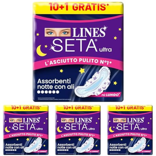 Lines Seta Ultra Notte, 11 Pezzi (Confezione da 4)
