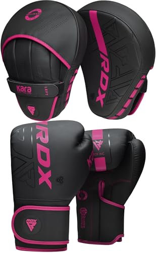 RDX Guantoni da Boxe e Colpitori Boxe Guanti da Passata, Muay Thai Kickboxing Allenamento,MMA Coppia Scudo Sciopero Curvo,Arti Marziali,Pugilato Punzonatura,Pastiglie Sparring Pao Karatè (Rosa, 16 oz)
