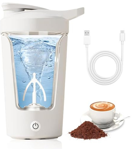 MeYuxg Shaker électrique,450ML USB Rechargeable Mixeur pour Shake de Protéines,Shaker pour Shake de Protéines et Lait,Shaker électrique pour Protéines,Sans BPA(Blanc)