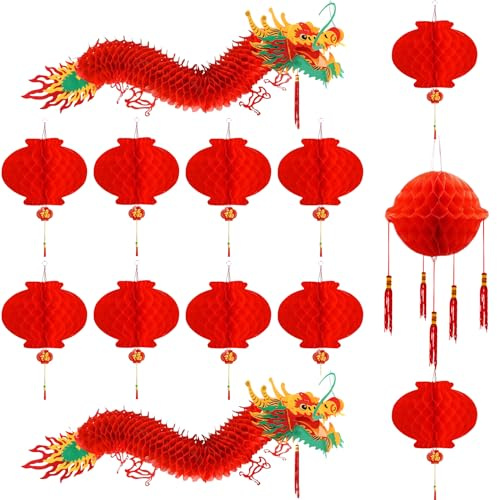 3D Chinesisches Neujahr Drache Deckendeko Chinesische Drache Girlande mit Kugel