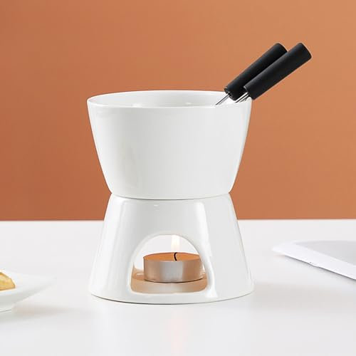 Chocolate Fondue Pot Ceramic Chocolate Warmers For Dipping Butter Melting Pot Small Fondue Pot Cheese Fondue Set Tea Light Melting Pot Fondue For Cheese, Chocolate And Tapas White