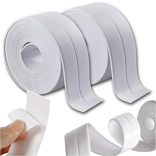 Home Markt24 2 Rollen Wasserdichtes Dichtband für Badewanne, Duschwanne und Waschbecken - 35mm Breit, Flexibles Polyethylen, 3,2m Lang, Weiß