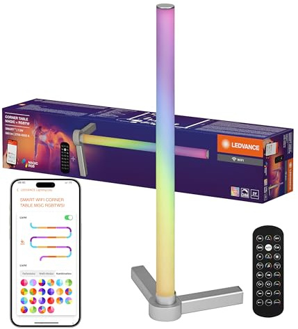 LEDVANCE SMART smarte und moderne Tischleuchte für indirekte Beleuchtung mit WiFi-Technologie; Magic RGB; dimmbar; silber; Aluminium; Leuchtmittel nicht austauschbar