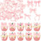 Gyufise 50Pcs Edible Pink Bowknot Cupcake Toppers Wafer Paper Bowknot Cake Dessert Picks Drink Topper Baby Shower Princess Cupcake Toppers for Birthday Party Decoration Supplies