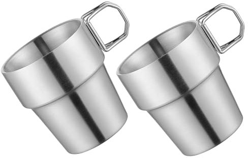 SUMMITDRAGON Set of 2 Insulated Stainless Steel Camping Coffee Mugs Foldable Handle Double Wall Design for Outdoors Adventure