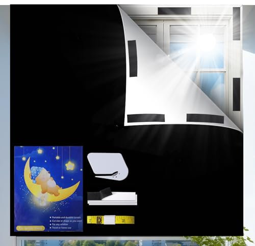 Blackout Blind, 200 X 145 CM Portable Blackout Blind Stick on Blackout Blinds for Windows, Temporary Blackout Curtains Cutting any Size Shape for Bedroom, Indoor and Outdoor(Black)