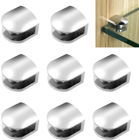 8 Pcs Glass Shelf Brackets, Glass Shelf Supports, Adjustable Glass Clamps for 5-8MM Thickness Glass, Zinc Alloy Wall-Mounted Metal Glass Clamp Support for Floating Shelves Display Shelves Bookcases