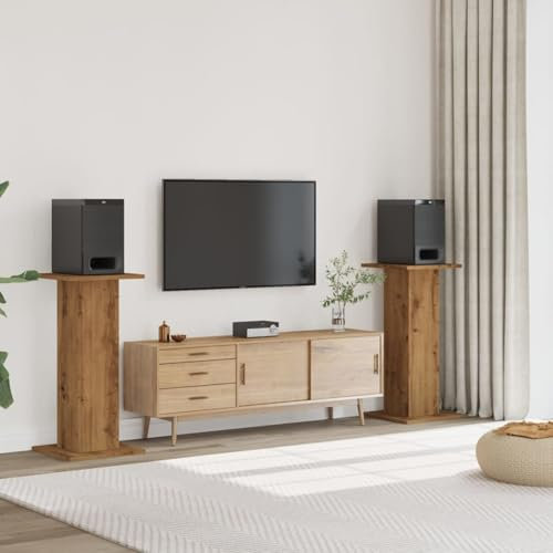 Gecheer Supports de Haut-parleurs 2 pcs chêne Artisanal Bois ingénierie, Paire de Pieds d'Enceintes, Support D'enceinte Universel Type D