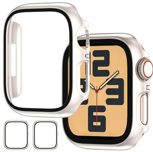 JDBLHM Screen Protector for 40mm Apple Watch SE3(2025)/SE2/SE/Serie 6/Serie 5/Serie 4,Protective Bumper Case and Slim Face Cover for Iwatch 40 mm,2 Packs,Starlight