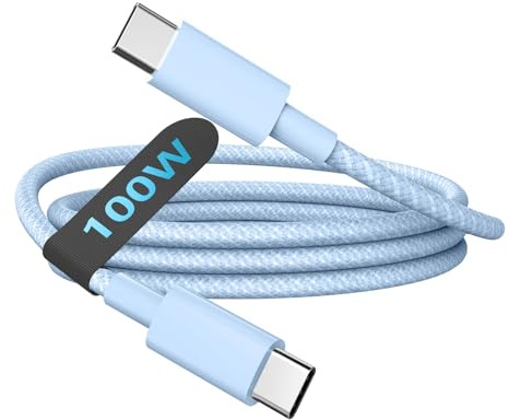 USB C to USB C Cable, 1M 100W Nylon Braided Charger for iPhone 16/16 Plus/16 Pro Max/15/15 Plus/15 Pro Max, MacBook Pro, iPad Pro Air, Samsung S24/S24 Ultra/S23 USBC-Blue
