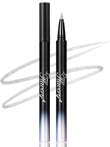 Metallic Glitzer Eyeliner-Silber Diamond Flüssiger Eyeliner-Liquid Eyeliner mit Pinselspitze für präzise Linien, hochpigmentierte & langlebige Formel für auffälliges Augen Make-up